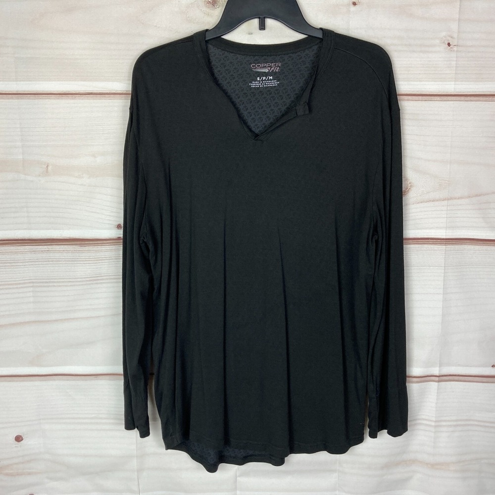 Copper Fit Top Womens Small Black Long Sleeve T-Shirt Modal Knit Solid V-Neck